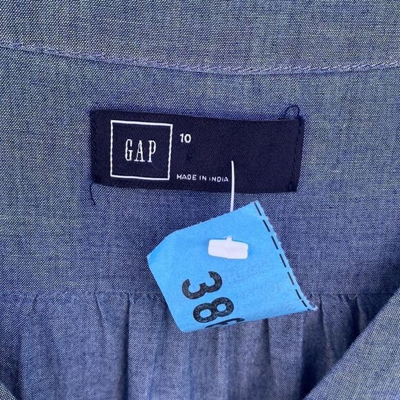 GAP Sz 10 Long Sleeve Blue Button Down Shirt Pocket Dress - Picture 3 of 6